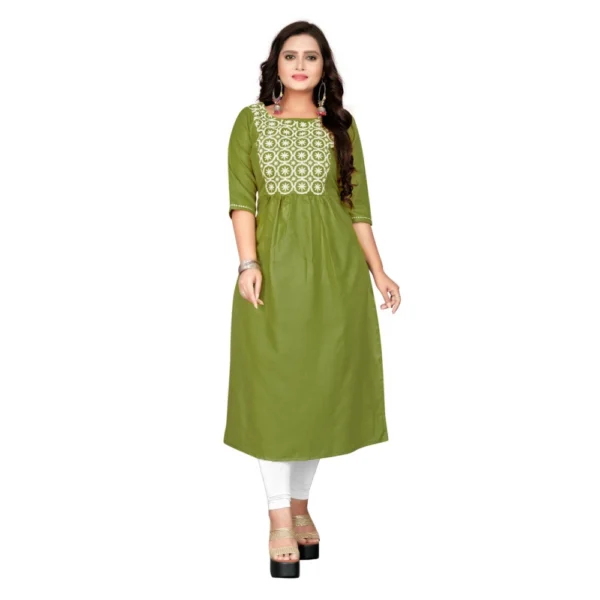 Women's Cotton Embroidery Straight Kurti (Light Green)