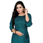 Women's Cotton Embroidery Straight Kurti (Blue)