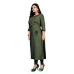 Women's Cotton Embroidery Straight Kurti (Green)