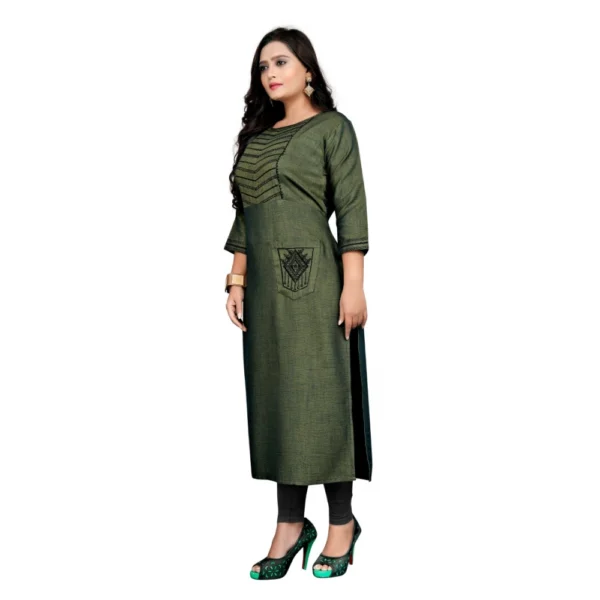 Women's Cotton Embroidery Straight Kurti (Green)