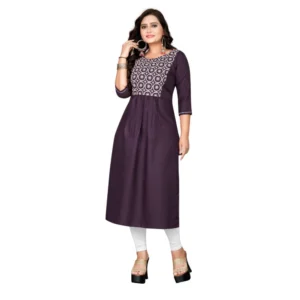 Women's Cotton Embroidery Straight Kurti (Black)