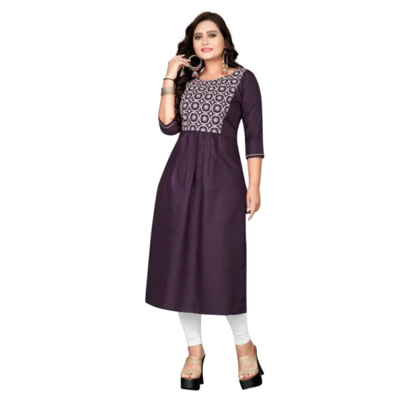Women's Cotton Embroidery Straight Kurti (Black)