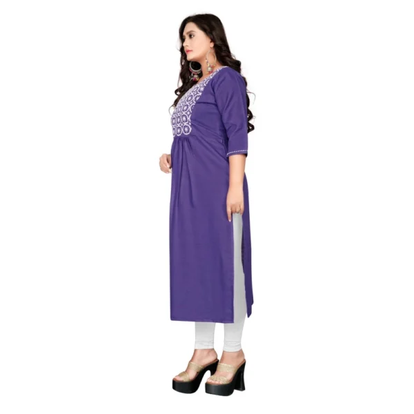 Women's Cotton Embroidery Straight Kurti (Purple)
