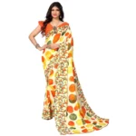 Women's Poly Georgette Printed Saree Without Blouse (Orange)