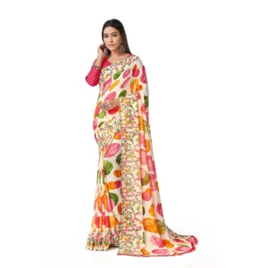 Women's Poly Georgette Printed Saree Without Blouse (Multi Color)