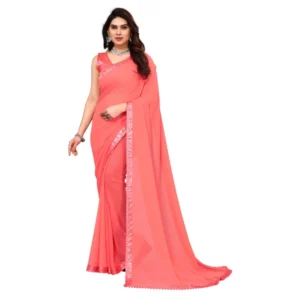 Women's Embellished Dyed Printed Bollywood Georgette Saree With Blouse (Peach)