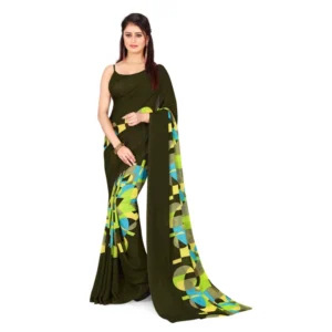 Women's Poly Georgette Printed Saree Without Blouse (Multi Color)