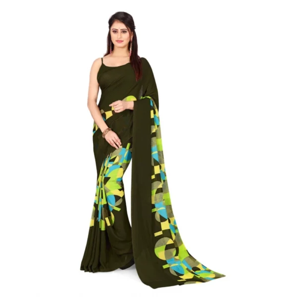 Women's Poly Georgette Printed Saree Without Blouse (Multi Color)