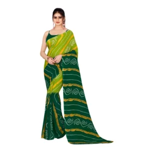 Women's Poly Georgette Printed Saree Without Blouse (Mehandi Green, Dark Green)