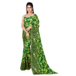 Women's Poly Georgette Printed Saree Without Blouse (Green)