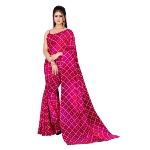 Women's Poly Georgette Printed Saree Without Blouse (Pink)