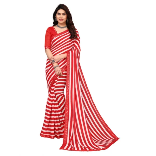 Women's Embellished Dyed Printed Bollywood Georgette Saree With Blouse (Red)