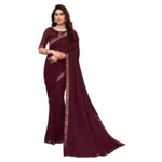 Women's Embellished Dyed Printed Bollywood Georgette Saree With Blouse (Dark Choclate)
