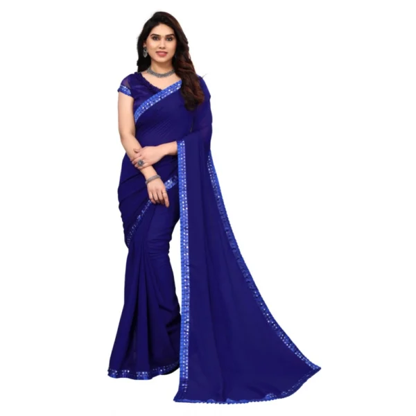 Women's Embellished Dyed Printed Bollywood Georgette Saree With Blouse (Blue)