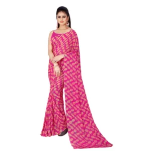 Women's Poly Georgette Printed Saree Without Blouse (Pink)