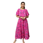Women's Crepe Floral Half Sleeves Full Length Gown(Pink)