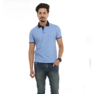 Men's Half Sleeve Polo Collar Matte T Shirt (Sky Blue)