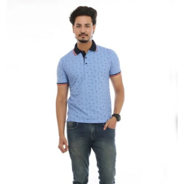 Men's Half Sleeve Polo Collar Matte T Shirt (Sky Blue)