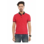 Men's Half Sleeve Polo Collar Matte T Shirt (Red)