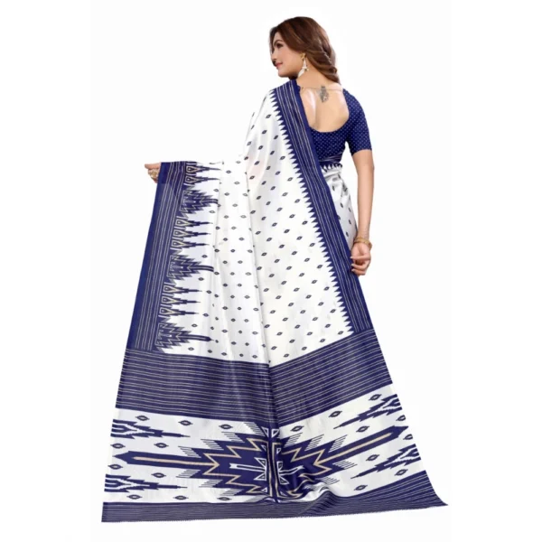 Women's Art Silk Printed Saree With Unstitched Blouse (Navy Blue, 5-6 Mtrs)