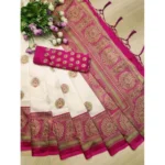 Women's Art Silk Printed Saree With Unstitched Blouse (Pink, 5-6 Mtrs)