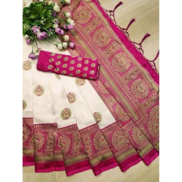 Women's Art Silk Printed Saree With Unstitched Blouse (Pink, 5-6 Mtrs)