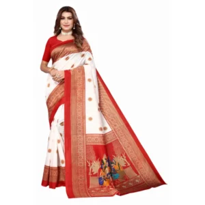 Women's Art Silk Printed Saree With Unstitched Blouse (Red, 5-6 Mtrs)