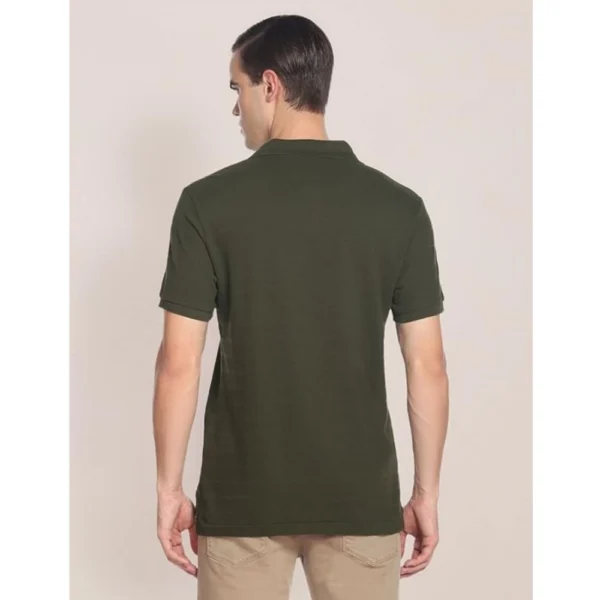 Men's Casual Half sleeve Solid Cotton Polo Neck T-shirt (Dark Green)