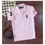 Men's Casual Half sleeve Solid Cotton Polo Neck T-shirt (Pink)