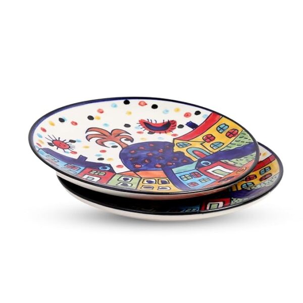 Freakway Hut Dining Hand-Painted Stoneware Premium Ceramic 7-inch Quarter Plate Set of 2 Pcs | Bone Ash Free | Microwave and Dishwasher Safe - Multicolor