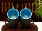 Freakway Kitchen Handmade Ceramic Soup Bowls with Spoons (Set of 2, 380 ML, Dishwasher & Microwave Safe) Black & Green-Luxuay Look