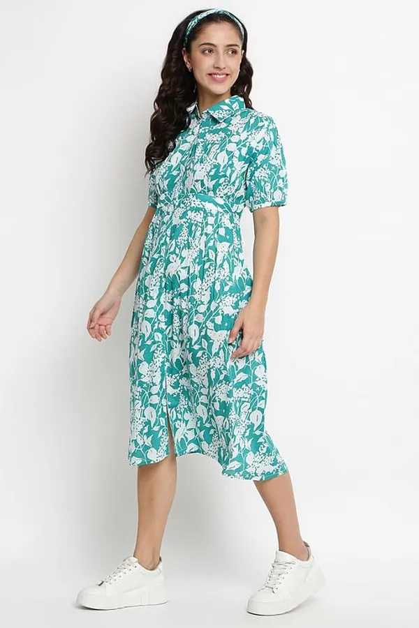 Green Cotton Digital Printed Dress