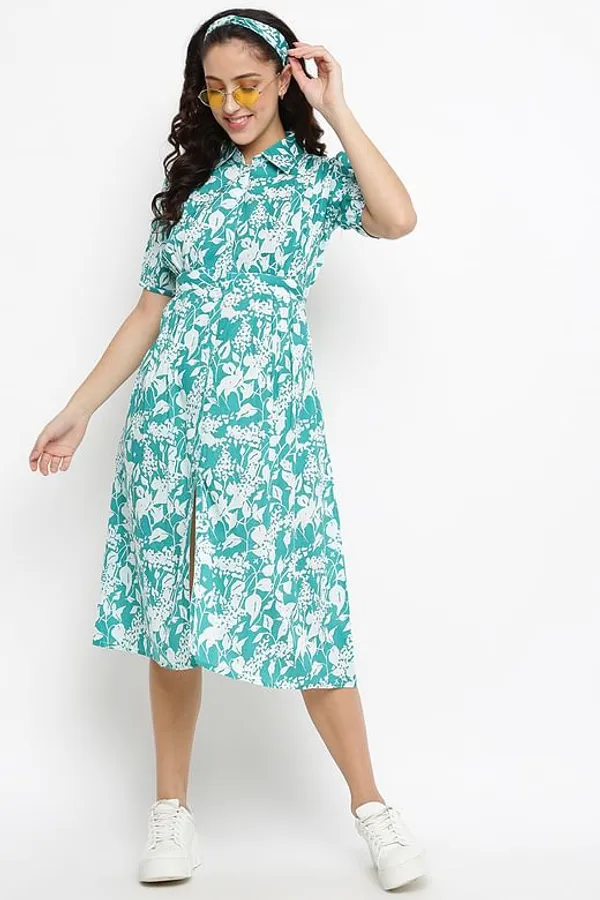 Green Cotton Digital Printed Dress