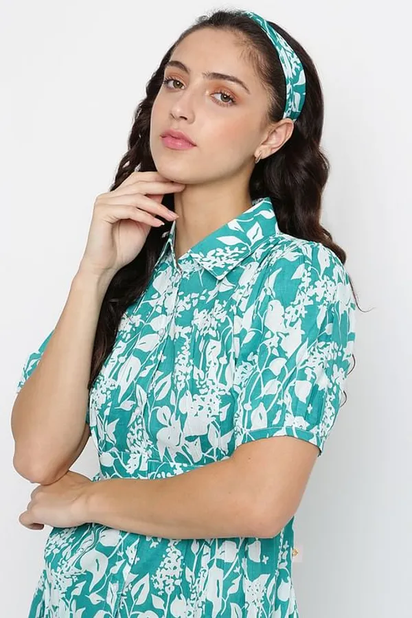 Green Cotton Digital Printed Dress