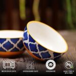 Freakway Hand-Painted Moroccan Blue & Yellow Glossy Ceramic Bowl Set of 2 (180ml) | Small Serving Soup Bowls, Cereal Bowl, Pasta Bowls | Dishwasher & Microwave Safe - Multicolor