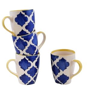 Freakway Hand-Painted Ceramic Handcrafted Umrao/Moroccan Handpainted Ceramic Coffee Mug (300 ml, Pack of 4)