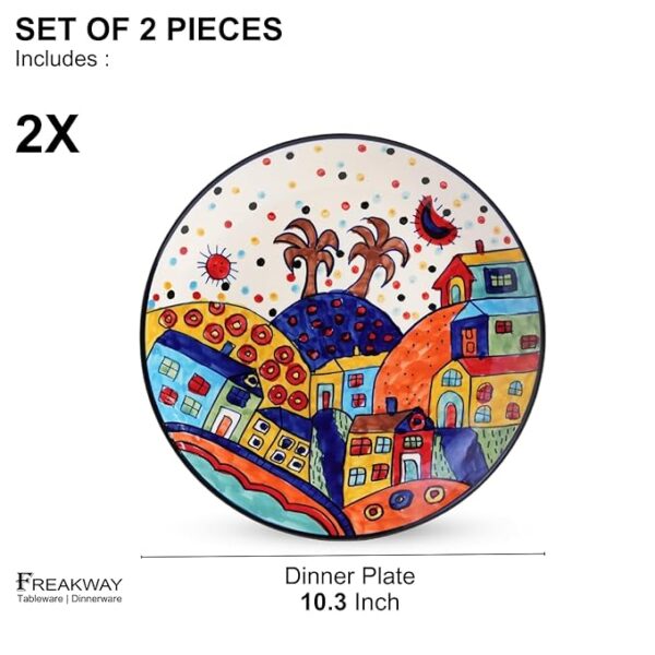 Freakway Hut Dining Hand-Painted Stoneware Premium Ceramic 7-inch Quarter Plate Set of 2 Pcs | Bone Ash Free | Microwave and Dishwasher Safe - Multicolor
