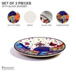 Freakway Hut Dining Hand-Painted Stoneware Premium Ceramic 7-inch Quarter Plate Set of 2 Pcs | Bone Ash Free | Microwave and Dishwasher Safe - Multicolor