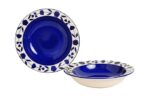 Freakway Hand-Painted Floral Blue Ceramic Pasta Plate | Snack Plate | Soup Plate Set of 2-7 Inch Microwave Oven Safe