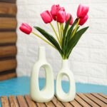 Freakway Round Modern Contemporary Ceramic Vases for Home Decor Vase Set of 2 Pieces | Matte Finish | Flower Vase for Living Room | Small Size Vases for Office Decoration - 8 & 6 Inch Light Green