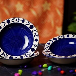 Freakway Ceramic Royal Blue Floral Soup/Dessert Blue & White Floral Pattern 8.7 Inches Diameter (Set of 4)