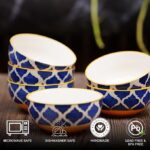 Freakway Hand-Painted Moroccan Blue & Yellow Glossy Ceramic Bowl Set of 6 (180ml) | Small Serving Soup Bowls, Cereal Bowl, Pasta Bowls | Dishwasher & Microwave Safe - Multicolor