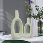 Freakway Round Modern Contemporary Ceramic Vases for Home Decor Vase Set of 2 Pieces | Matte Finish | Flower Vase for Living Room | Small Size Vases for Office Decoration - 8 & 6 Inch Light Green