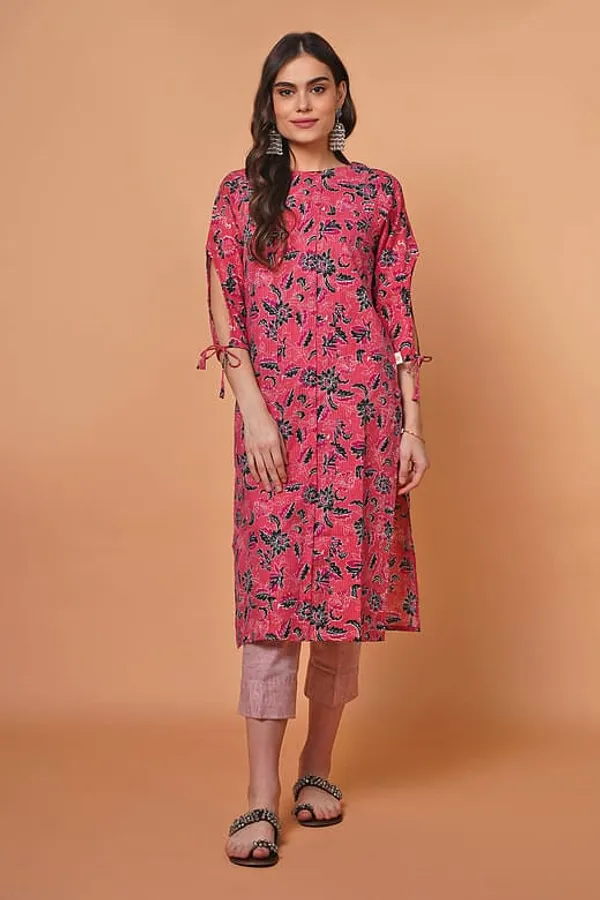 Pink Cotton Cut Out Sleeves Design Kurta
