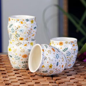 Freakway Hand-Painted Ceramic Sun-Floral Art kulhad Set of 4 Cups |kullad Tea Set | kulhad chai Cups | Hand Painted kulhad Coffee Mug, Multicolor((Microwave & Dishwasher Safe)