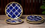 Freakway Hand-painted Stoneware Moroccan Premium Ceramic 7-inch Quarter/Small Plate Set of 4 Pcs | Bone Ash Free | Microwave and Dishwasher Safe - Blue