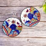 Freakway Hut Dining Hand-Painted Stoneware Premium Ceramic 7-inch Quarter Plate Set of 2 Pcs | Bone Ash Free | Microwave and Dishwasher Safe - Multicolor