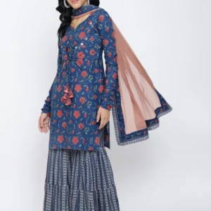 Blue Cotton Floral Kurta