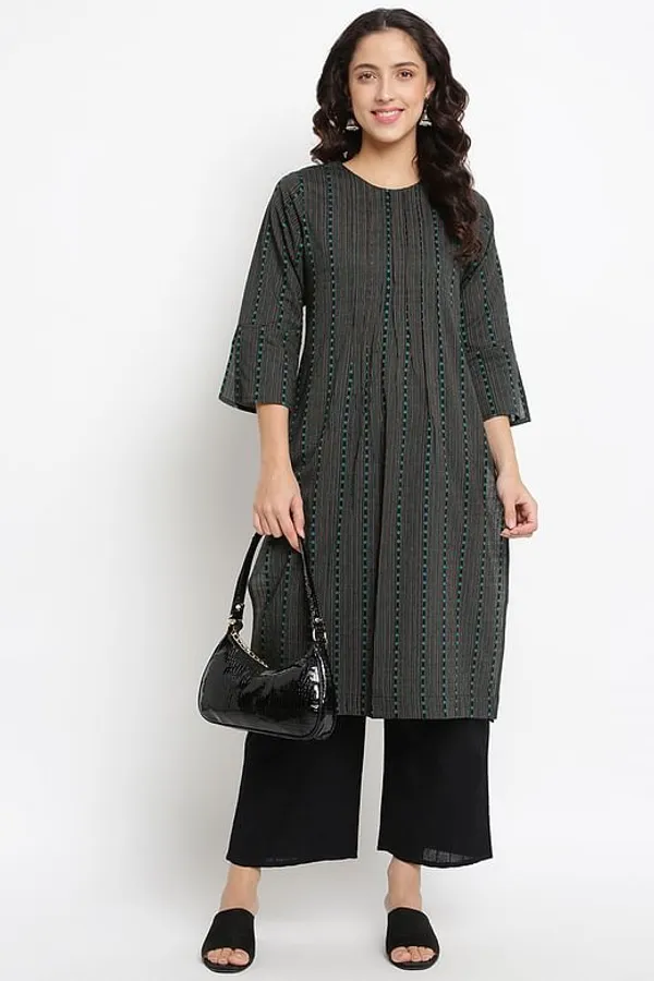 Black Handloom Cotton Kurta