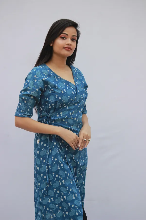 Blue Indigo Wrap Design Short Kurta